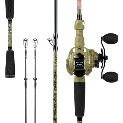 KastKing Spartacus Defender Twin-Tip Fishing Rod and Reel Combo, Spinning & Baitcaster Combo, KastFlex IM7 Graphite 2-Piece Blanks with Backup Tip Section, PTS System, EVA Handles - style: Cast: Right Reel, 6'6"- M Rod(2pcs+ Extra Tip)