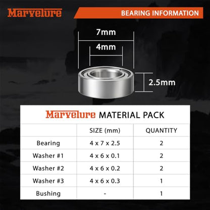 Fishing Reel Knob Accessory Kit 2Pcs Pre-Lubricated Miniature Stainless Steel Ball Bearings Shielded on Both Sides for Shimano, Daiwa and Penn Reels - size: 4 * 7 * 2.5 mm (2 Pcs)