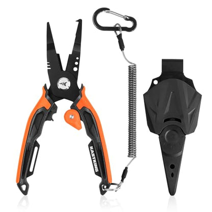 KastKing AeroVice 7.5” Fishing Pliers, 420 Stainless Steel, Uni-Body Construction, Lightweight & Corrosion-Resistant, Multi-Function Jaws, Braid Cutters, Sheath, Lanyard & Carabiner - style: 7.5'' Split Ring Nose