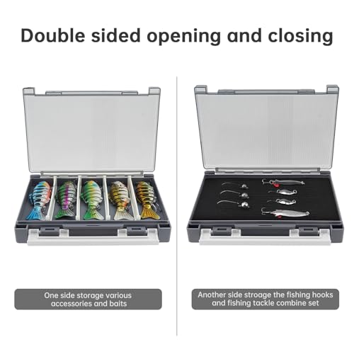 Double Sided Fishing Lure Box Organizer, Fishing Tackle Box Storage Hard Plastic Container Case for Lure Bait Hooks Beads (Gray, 7.8 * 5.8 * 1.6 inch) - color: Gray