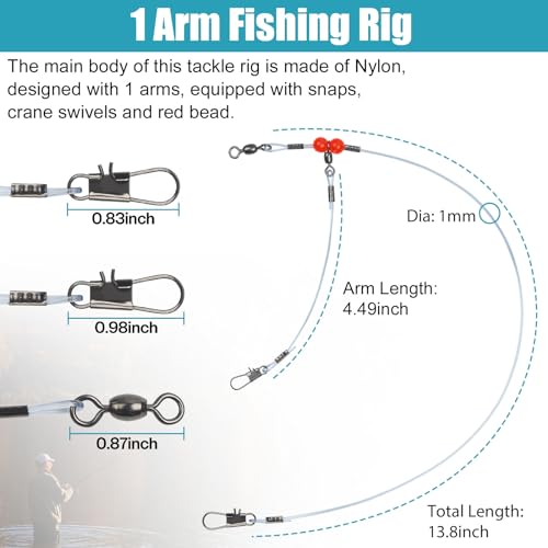 Fishing Leaders Saltwater Tackle Surf Fishing Rigs High Strength Fishing Wire Leader Line Rig with Swivels Snap for Lures Bait Hooks - color: Blue Nylon, style: 1 Arm, 12pcs