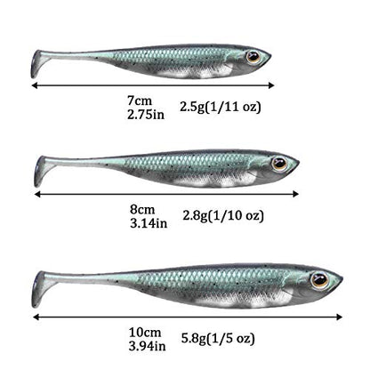 QualyQualy Soft Plastic Swimbait Paddle Tail Shad Lure Soft Bass Shad Bait Minnow Paddle Tail Swim Bait for Bass Trout Walleye Crappie - 2.75in, 3.14in, 3.94in, 5in - color: 4#, size: 2.75in - 6Pcs