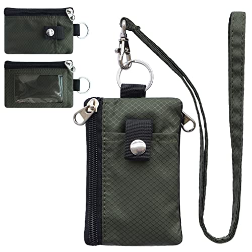 CHENSPRX Minimalist RFID Blocking Small Wallet with ID Window,WaterResistant Zip Id Case Wallet with Lanyard Keychain for Cards,Cash,Travel,Women,Men - color: Army Green
