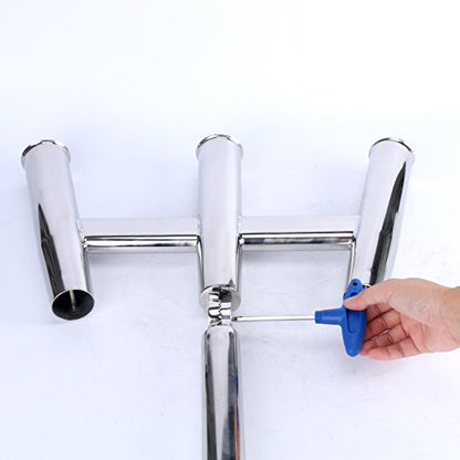 Amarine Made 3 Tube Highly Polished Stainless Steel Outrigger Rod Holder | Triple Rod Holder , Kite Fishing Mount 3 tube rod Holder ,Trident rod holder