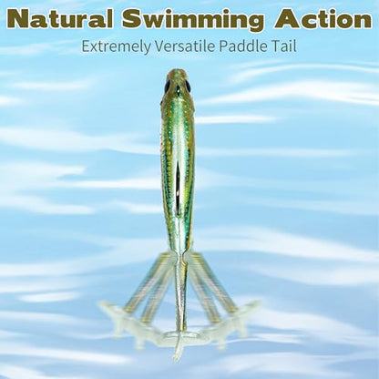 6PCS Soft Plastic Fishing Lures - 3.5in Swim Baits for Bass Pre-Rigged Jig Heads Walleye Fishing Lures with Paddle Tail Swimbaits for Bass Fishing Fishing Soft Plastic Lure Kit - color: Yellow