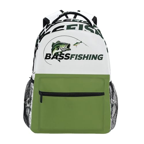 Pfrewn Largemouth Bass Fishing Backpack for Boys Men Travel Laptop Backpack Daypack Bag 17 Inch - color: Bass Fishing, size: 12x7.3x16.9in