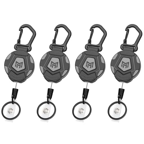 MNGARISTA 4-Pack Retractable Keychain, Heavy Duty Carabiner Badge Holder, Tactical ID Badge Reel with 31.5” Steel Retractable Cord, 8.0 oz - style: 4-Pack