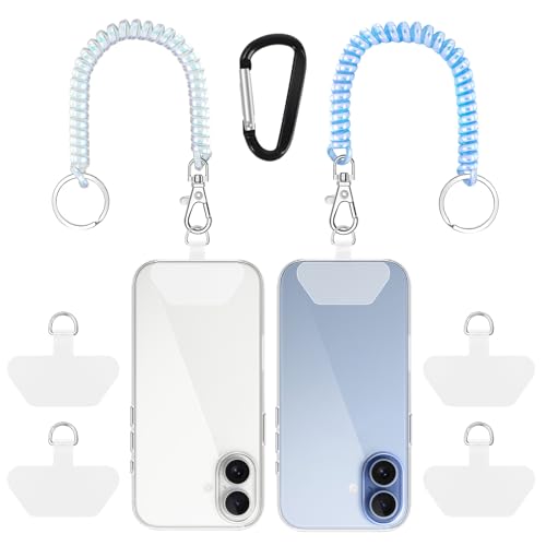 SHANSHUI Phone Lanyard Tether, Stretchy Phone Strap Patch Anchor Outdoor Climbing Hook Compatible for Most Smartphones - color: White Blue