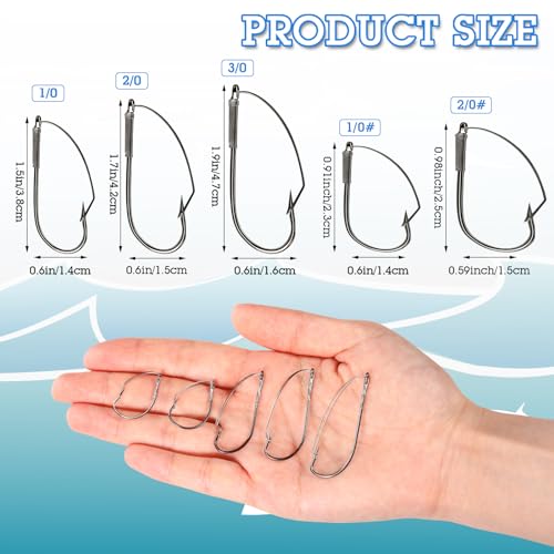 Sumind Weedless Wacky Rig Hooks Bass Carbon Steel Fishing Hooks for Wacky Rigging Worm Lure Baits - size: 1/0#