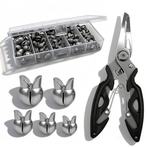 YOTO Removable Split Shot Fishing Weights Sinkers Kit, Reusable Duckbill Open Mouth Lead Sinker, Soft Fishing Sinkers & Weights for Freshwater Bass Trout - color: Sinker+Pliers