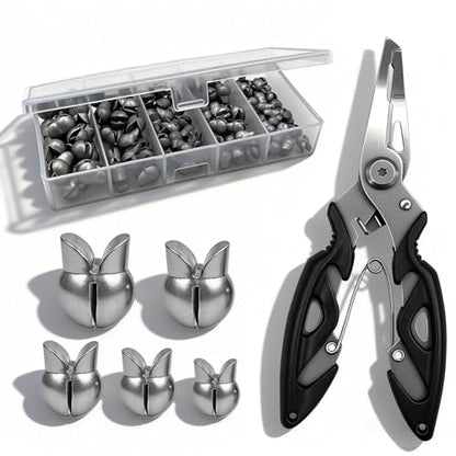 YOTO Removable Split Shot Fishing Weights Sinkers Kit, Reusable Duckbill Open Mouth Lead Sinker, Soft Fishing Sinkers & Weights for Freshwater Bass Trout - color: Sinker+Pliers