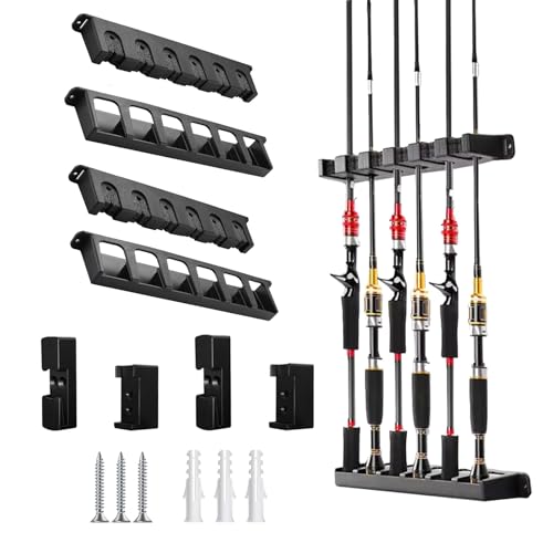 Fishing Rod Holder for Garage Fishing Pole Holders Fishing Rod Rack Vertical Wall-Mounted for Garage Stores 6 Rods or Combos Fits Most Rod Diameters (Black 2 pairs With 2 Type reel rack) - color: Black 2 pairs With 2 Type reel rack
