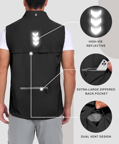Little Donkey Andy Men's Lightweight Quick Dry Vest Packble Outerwear Sleeveless Windproof Jacket for Golfing Cycling Running - color: Black, size: Large