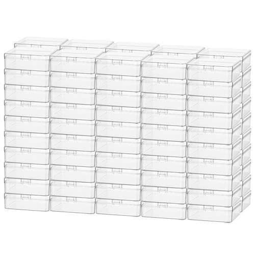 Goodma 100 Pieces Square Mini Clear Plastic Storage Box, 2.56x2.56x0.79 in | Empty, Organizer Containers, Hinged Lids, For Small Items, For Craft Projects - size: 2.56 x 2.56 x 0.79 inch