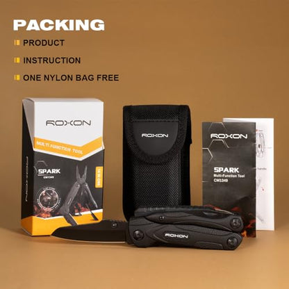 Roxon 14-in-1 Multitool Pliers with Fire Starter,Lightweight Portable | Stainless Steel Folding Pocket Knife Multi Tool Set for Camping Hiking Survival EDC, Outdoor Gear with 25-Year warranty