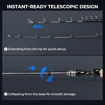 KastKing Megatron Titanium Telescopic Casting & Spinning Fishing Rods, IM7 Graphite Travel Rod with Titanium Solid Tip, Power Transition System, for Freshwater and Inshore Fishing - size: 7'6''- M- Fast, style: Cast