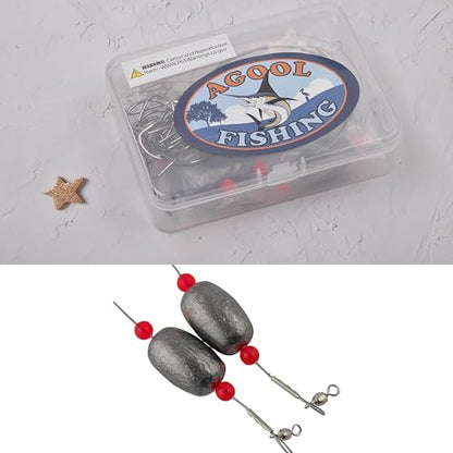 AGOOL Saltwater Grouper Rigs Carolina Rig Bottom Surf Fishing Rigs with Egg Sinkers Circle Hooks for Catfish Flounder Drum Redfish Grouper Halibut Snapper - size: 1oz sinkers(6pcs) + hooks(20pcs)