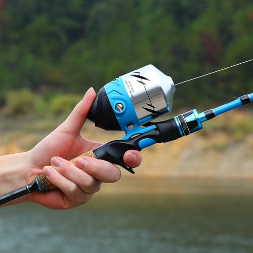 Sougayilang Spincast Fishing Reel,High Speed 3.9:1 Gear Ratio,Trouble-Free Push-Button Bait Casting Design and Reversible Handle for Left/Right Retrieve,Pre-Spooled with Monofilament Line - color: Blue Spincast Reel