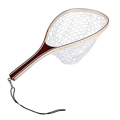Fish Net Fly Fishing Landing Net Wooden Handle Rubber/Nylon Landing Handle Trout Mesh Fish Catch Release Scoop Fishing Tool Dip Net (Color : Rubber) - color: Rubber