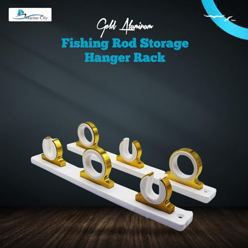 MARINE CITY 3-Rod Reel Fishing Rod Storage Hanger Rack with White Poly Board – Aluminum Gold Powder Coating, Ideal for Marines, Boats, Vans, and Cars (Pack of 1) - color: 3 Rod (Aluminum, Gold)