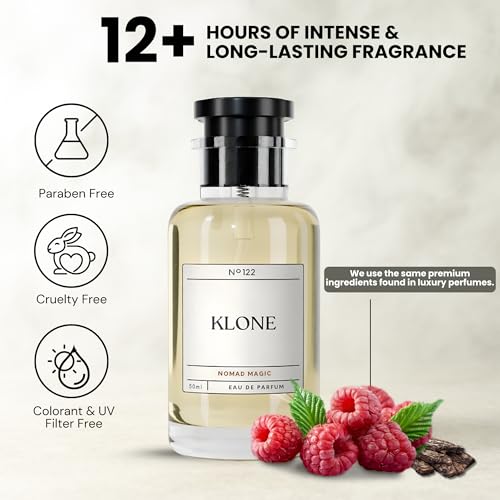 Klone Nomad Magic Eau de Parfum Scents (50ml) - Long Lasting Cologne for Men Inspired by Ombre Nomade - Skin Friendly Perfume for Men with Notes of Oud, Raspberry & Frankincense - Paraben Free