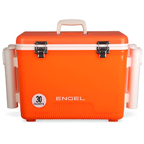 Engel UC30 Leak-Proof, Air Tight, Fishing Drybox Cooler with Built-in Fishing Rod Holders, Also Makes The Perfect Hard Shell Lunchbox for Men and Women - color: Hi Viz Orange