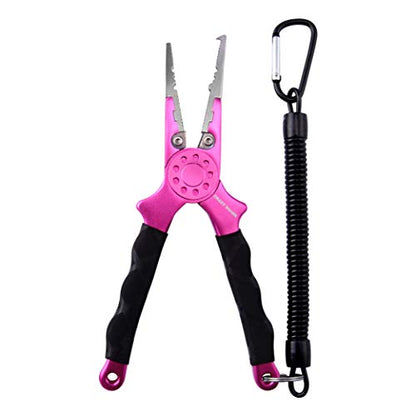 Professional Saltwater/Fresh Water Aluminum Fishing Pliers Tungsten Carbide Cutters Hook Remover with Sheath and Lanyard - color: Pink.t