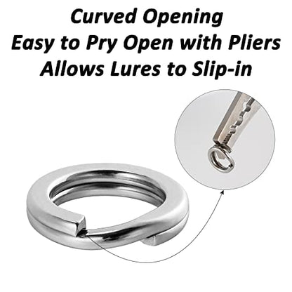 Dr.Fish Split Ring Stainless Steel Hyper Wire Flattened Fishing Lure Rings Heavy Duty Tackle Hook Line Connector Saltwater - size: #3-22LB(6mm, 0.24")