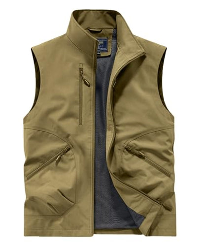 Utility Vest for Men Fishing Golf Travel Hiking Photo Outwear Lightweight Sleeveless Jacket with Pockets - color: Khaki1, size: Small