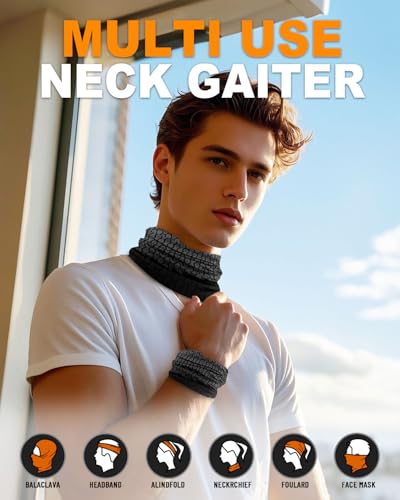 4Pack Neck Gaiter for Men Women Face Cover Mask Head Wrap Balaclava Headwear Bandana Headband Magic Scarf - color: A-blackcombo-3