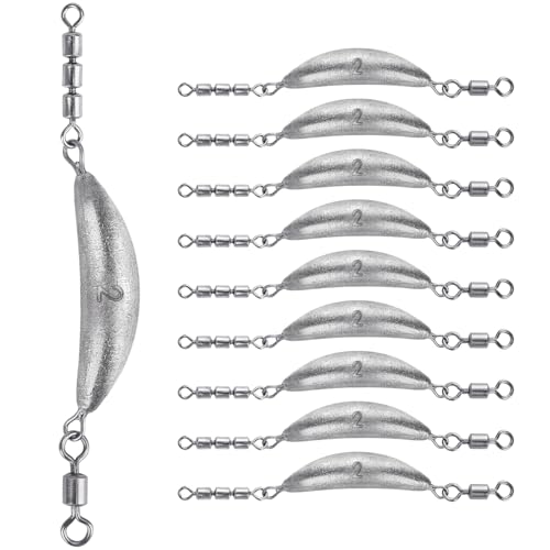 THKFISH Fishing Spin Sinker，Crescent Sinker with 3 Roller Swivels Fishing Sinker Drop Shot Weights Fishing Weights Kit Inline Trolling Sinkers,Torpedo Sinkers Saltwater Freshwater,1/2-6OZ, sliver - size: 2OZ