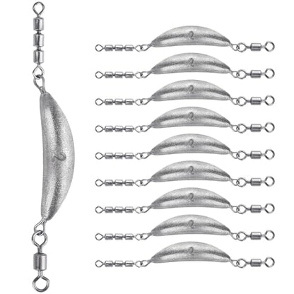 THKFISH Fishing Spin Sinker，Crescent Sinker with 3 Roller Swivels Fishing Sinker Drop Shot Weights Fishing Weights Kit Inline Trolling Sinkers,Torpedo Sinkers Saltwater Freshwater,1/2-6OZ, sliver - size: 2OZ
