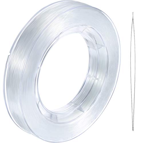 Tatuo 218 Yards/ 654ft Clear Fishing Line 0.45mm Nylon Invisible Thread String for Hanging Christmas Ornaments, Bracelet Making, Sew Hobby, Clear Beading Thread with Bead Needle - size: 0.45mm