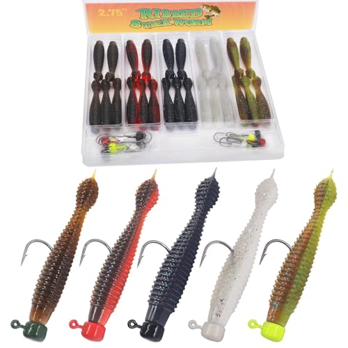 Ned-Rig-Kit-Finesse-Baits-Soft-Plastic-Worms-Fising-Lure for Bass Stick Swimbait Minnow Crawfish Lures Shroom Ned Jig Head Kit - color: 35-Piece 2.75'' #02 Stick Worms Ned Rig Kit