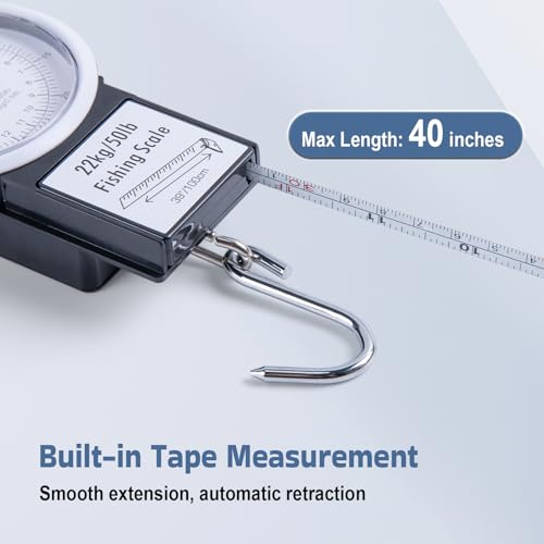 Goture 2Pcs Fishing Hanging Scale, Mechanical Kitchen and Fish Fishing Scale, Multi-Purpose Portable Hand Held Dial Weight Scale with Tape Measure (50 Lbs / 22Kg) - color: 2Pcs Fishing Scales