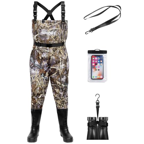 Lekesky Fly Fishing Chest Waders with Boots for Men Women, US Sizes 5–14,2-Ply Nylon/Pvc Waterproof Waders - color: Camo, size: M9/W11
