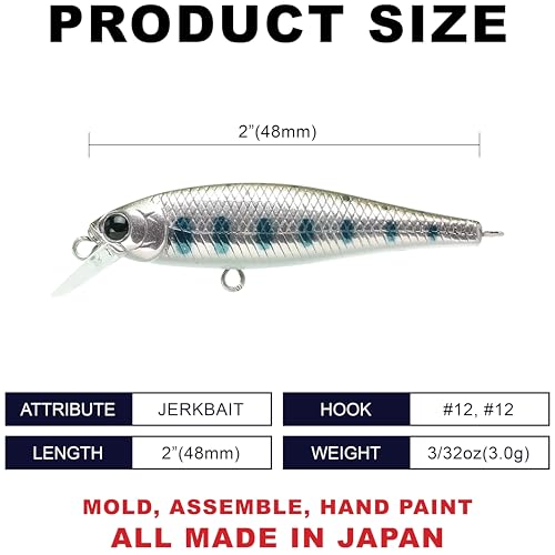 LUCKY CRAFT Pointer 48S, Sinking, Freshwater Lake Bass Fishing Lure, Jerkbait, Silent, Fishing Gear, Fishing Accessories, Fishing Tackle, Rainbow Trout, Brown, Brook, Tiger Perch - color: 195 Yamame Silver