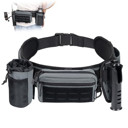 Fishing Wading Belt with Rod Holder & Waist Pack – Adjustable Fishing Belt with Detachable Tackle Bag Fishing Tool Tackle - color: Grey