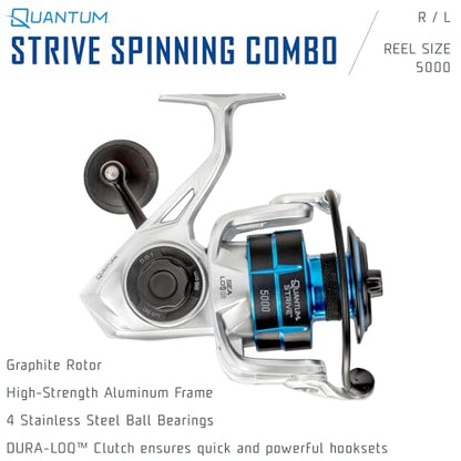 Quantum Strive Spinning Reel and Fishing Rod Combo, Graphite Composite Blank, 4+1 Bearings, Silver/Blue - size: 8'0", style: Size 5000 Reel