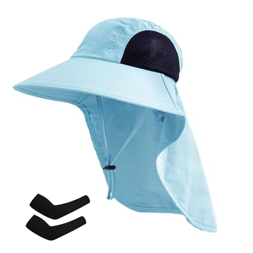 Sun Hat for Men Women with Neck Flap,UPF 50+ UV Protective Hiking Fishing Hats,Wide Brim Sun Hat for Women&Men - color: 1pack-bluesleeves