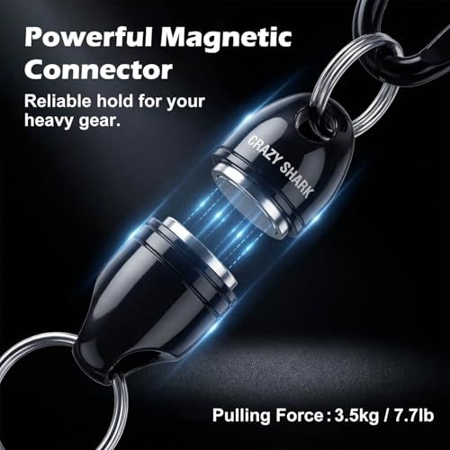 Magnetic Net Release for Fly Fishing, Aluminum Magnetic Quick Release Keychain, Fly Fishing Net Magnet Holder Retractor with Carabiner - color: black