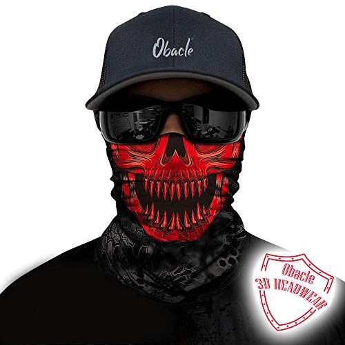 Obacle Bandana Face Mask Neck Gaiter Tube Mask Men Women for Sun Dust Protection - color: Skull Red Face Open Mouth