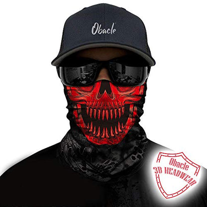 Obacle Bandana Face Mask Neck Gaiter Tube Mask Men Women for Sun Dust Protection - color: Skull Red Face Open Mouth
