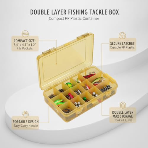 Kayak & Bank Fishing Essential: Compact Double Layer Tackle Box for Hooks and Lures, Yellow PP Plastic Organizer, 5.4 x 4.1 x 1.2 Inch