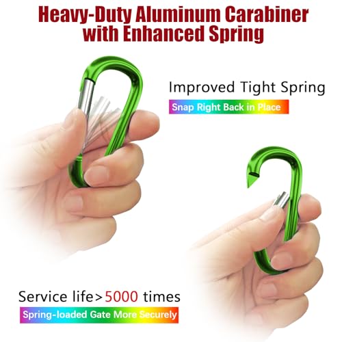 sprookber 4" & 5" Extra Large Aluminum Carabiner D Ring, Caribeener Clips, Spring Snap Hook for Keychain Clip, Set of 4 - color: green-4", size: 4 inch