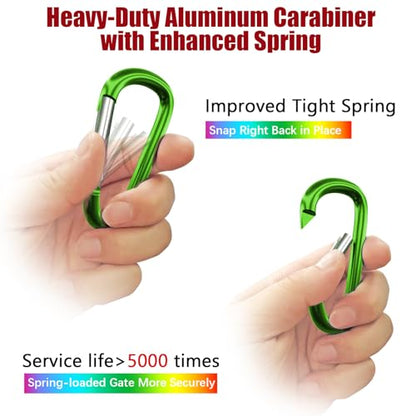 sprookber 4" & 5" Extra Large Aluminum Carabiner D Ring, Caribeener Clips, Spring Snap Hook for Keychain Clip, Set of 4 - color: green-4", size: 4 inch