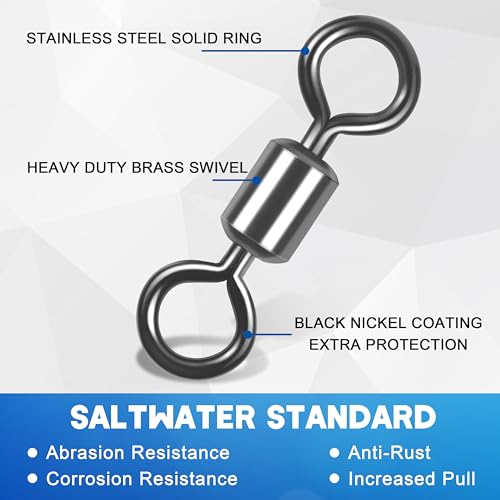 Rolling Barrel Fishing Swivel,120pcs Stainless Steel Black Nickel Fishing Line Connector Swivels Fishing Tackle for Saltwater 30LB to 335LB - size: 120pcs 2/0-157lb