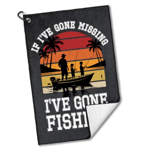 If I've Gone Missing I've Gone Polyester Printed Towel with Clip, Retro Fish Bait Fishing Gifts & Accessories for Men Fishmen Dad Grandpa, Fishing Lover Retirement Father's Day Birthday Gifts - color: Black & Red