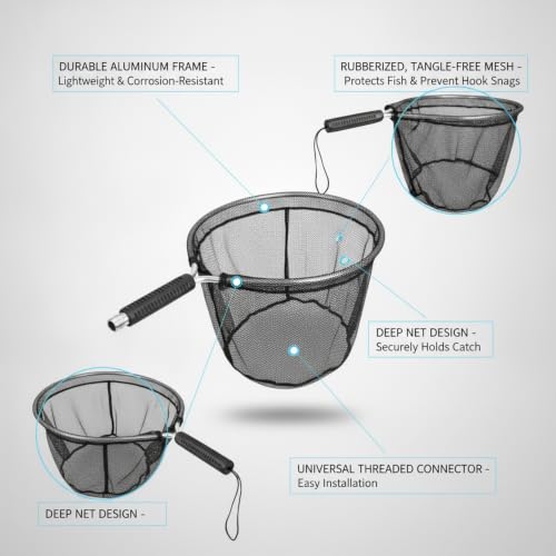 Rubber Mesh Landing Net Head Replacement, Aluminum Alloy Frame for Freshwater Fishing, Smooth Hook Release - size: 11.81 x 11.81 x 11.81"
