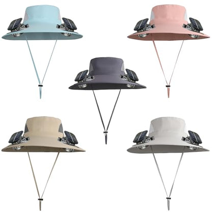 Solar Powered Fan Hat with 2 Fans, Wide Brim Sun Hat for Men Women, Adjustable Cooling Fishing Hat for Outdoor - color: Dark Gray